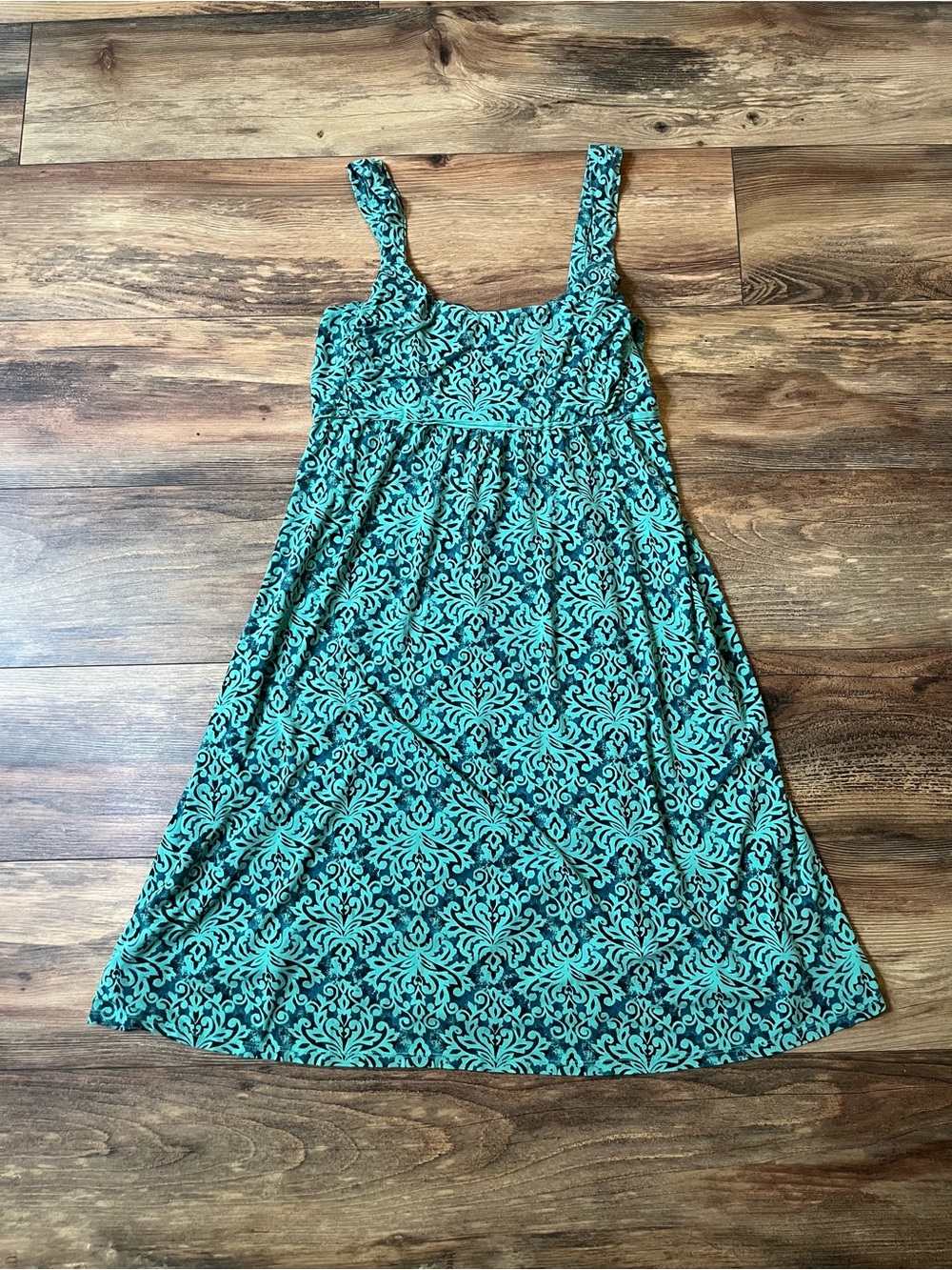 Fresh Produce Womens Large Teal Black Damask Y2K Waist Midi Dress Made USA